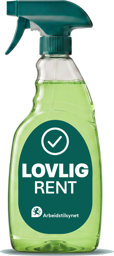 Sprayflaske merket «Lovlig rent» fra Arbeidstilsynet